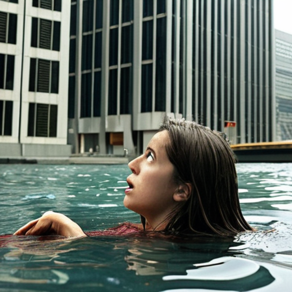 **

A person starting a new job, feeling like a "peixe fora d'água" (fish out of water), surrounded by towering office buildings representing the overwhelming feeling of a new company. The scene should convey a sense of being slightly lost but also determined to learn. Use warm, inviting colors, but hint at a feeling of slight anxiety.

**