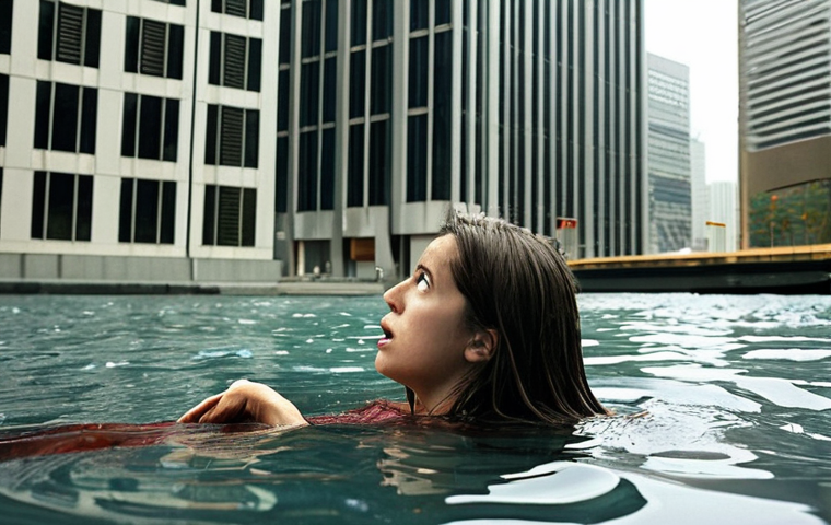 **
A person starting a new job, feeling like a "peixe fora d'água" (fish out of water), surrounded by towering office buildings representing the overwhelming feeling of a new company. The scene should convey a sense of being slightly lost but also determined to learn. Use warm, inviting colors, but hint at a feeling of slight anxiety.
**