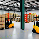 **

> Busy warehouse interior. Forklifts moving pallets of beverages (beer, soda, water). Workers scanning inventory. Digital screens displaying sales forecast data and stock levels. Focus on efficiency and technology. Soft, diffused lighting.

**