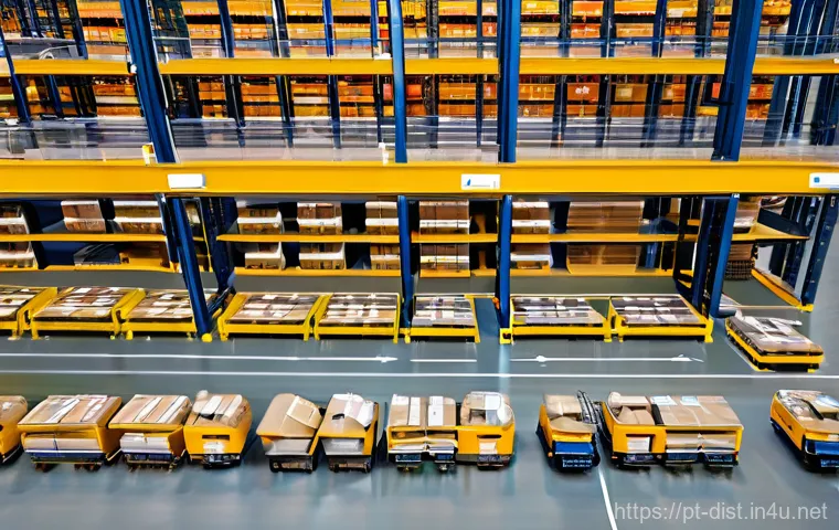 유통관리사와 물류관리사 차이 - **Prompt:** A dynamic, high-angle shot inside a large, modern logistics hub, possibly near Lisbon, P...