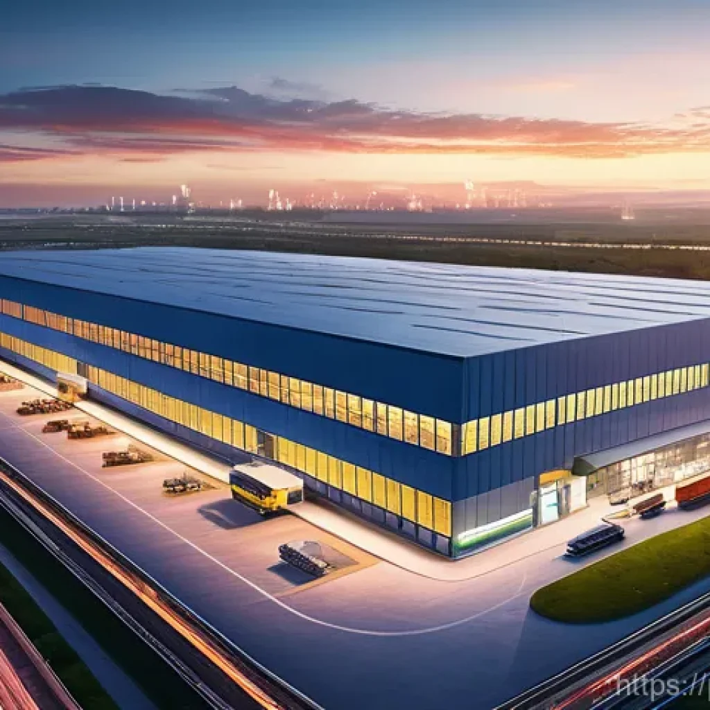 유통관리사 자격증과 프랜차이즈 경영 - A dynamic and futuristic logistics hub at dusk, showcasing the essence of "Logistics