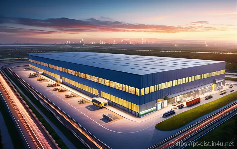 유통관리사 자격증과 프랜차이즈 경영 - A dynamic and futuristic logistics hub at dusk, showcasing the essence of "Logistics