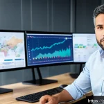 유통관리사 자격증의 효용성 - A professional Brazilian logistics manager in a modern office environment, analyzing digital supply ...